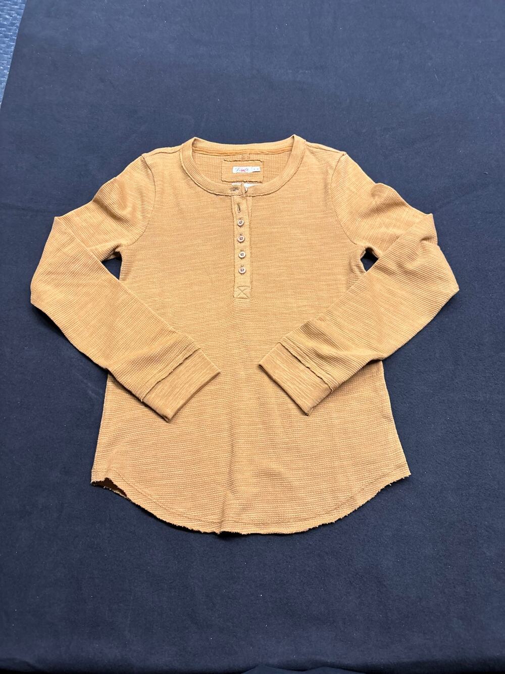 Faherty Waffle Henley Thermal Camel Tan Womens Small Dead Stock NEW